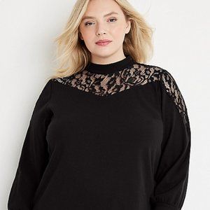 Maurices | Black Solid Ribbed Lace Trim Mock Neck Top or Sweater | Sz XL